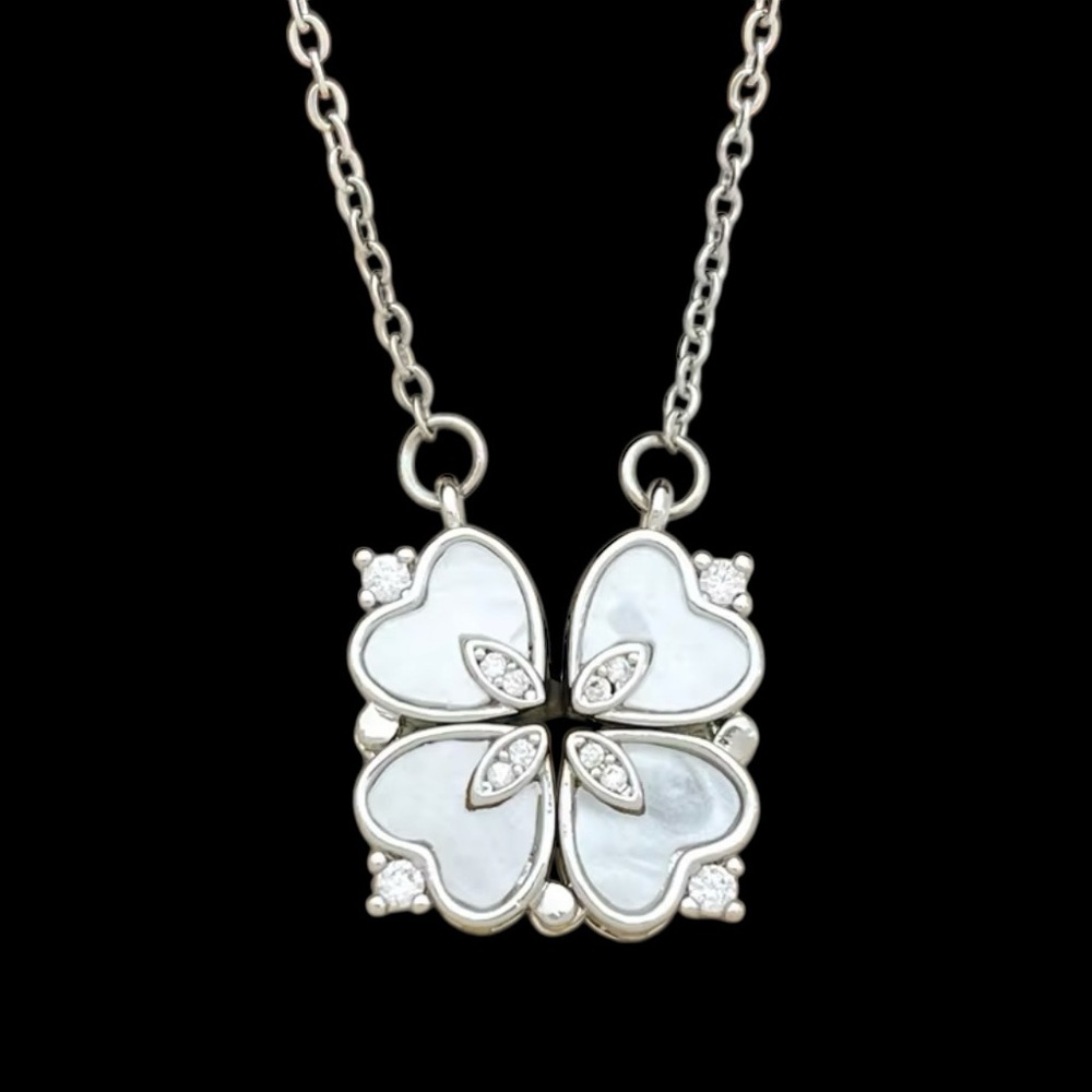 N5. Stainless Steel - Cloudy Crystal - 2 Way Love Necklace - New! no Cancels